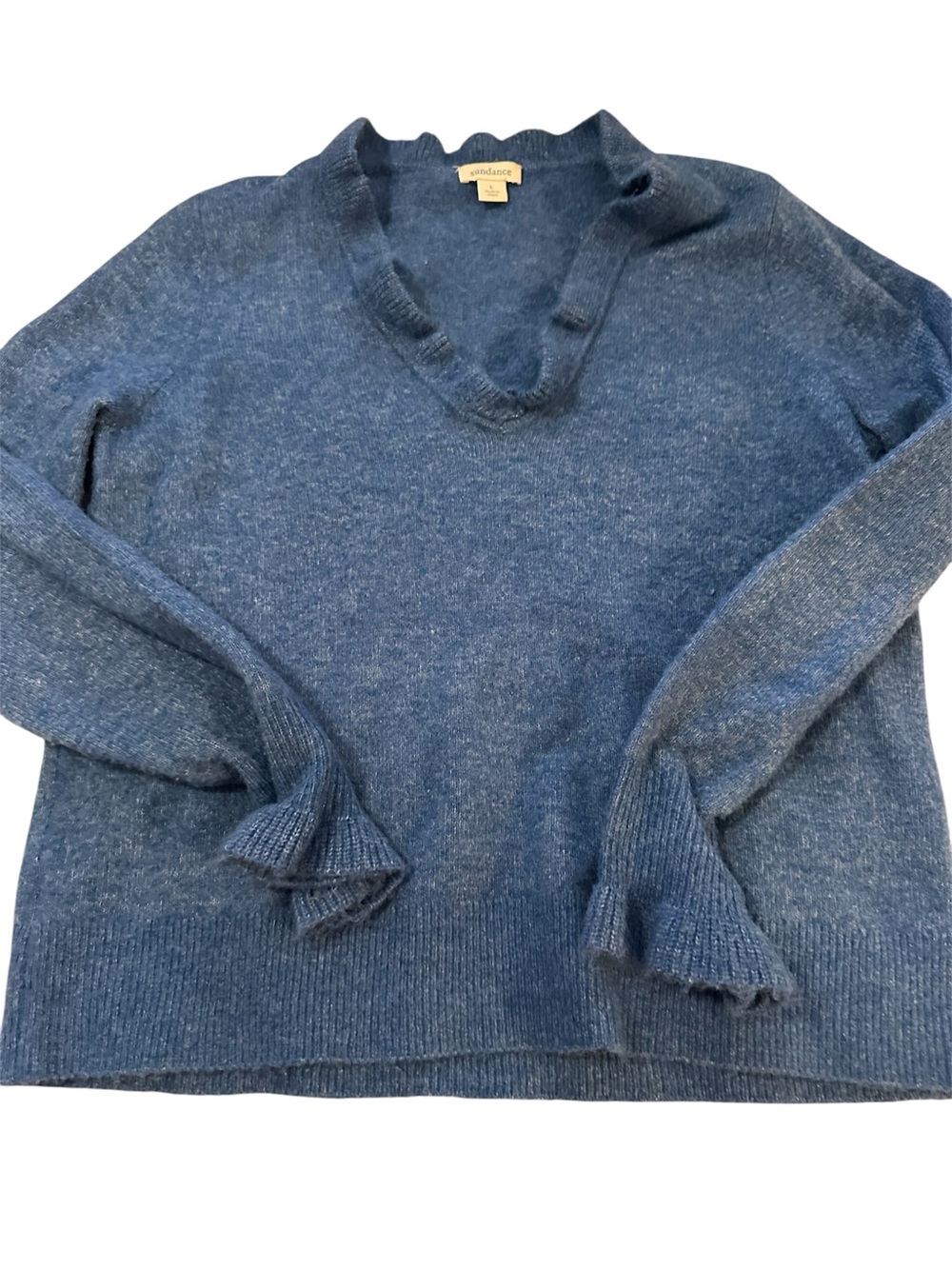 Sundance Heathered Blue V-Neck Wool Blend Sweater